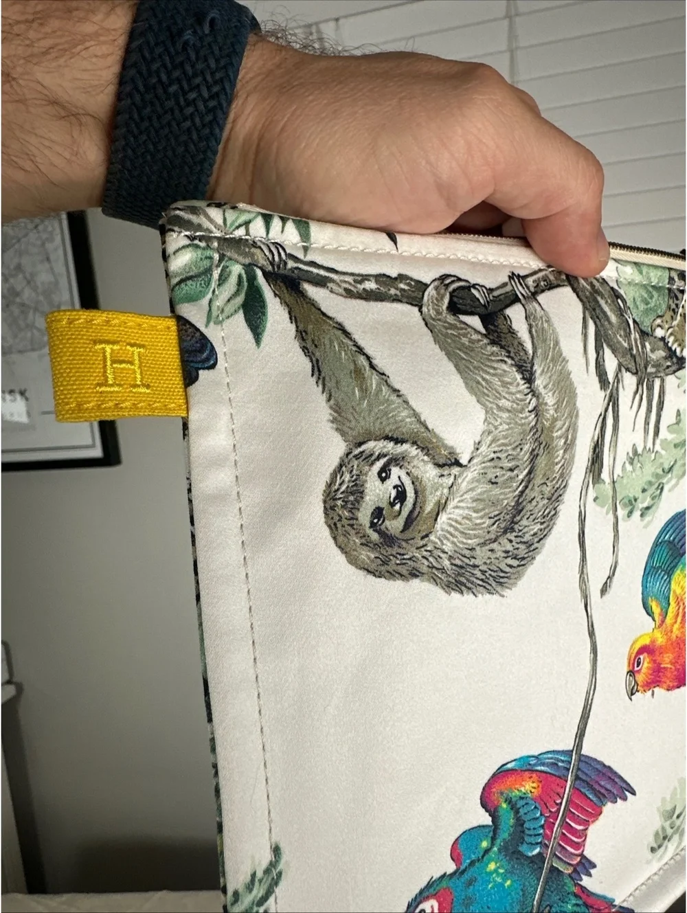 Hermes Paris Cotton Zip Pouch Tropical Jungle Print Sloth